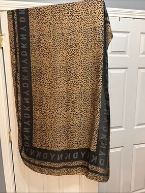 DKNY Leopard Border Scarf in Tan and Black
